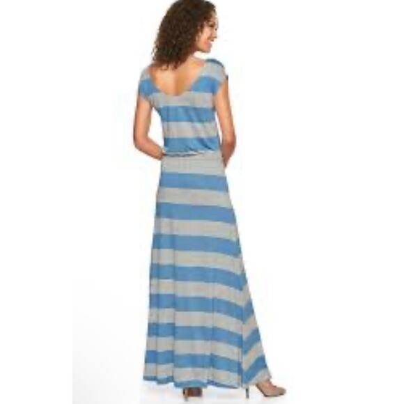 GAP Striped Drawstring Waist maxi stripe cotton gray blue light women dress  XL - Picture 1 of 12